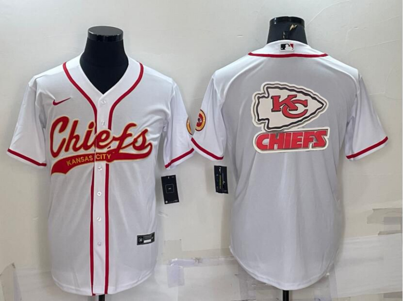 Men's Kansas City Chiefs White Team Big Logo With Patch Cool Base Stitched Baseball Jersey Men's Kansas City Chiefs White Team Big Logo With Patch Cool Base Stitched Baseball Jersey
